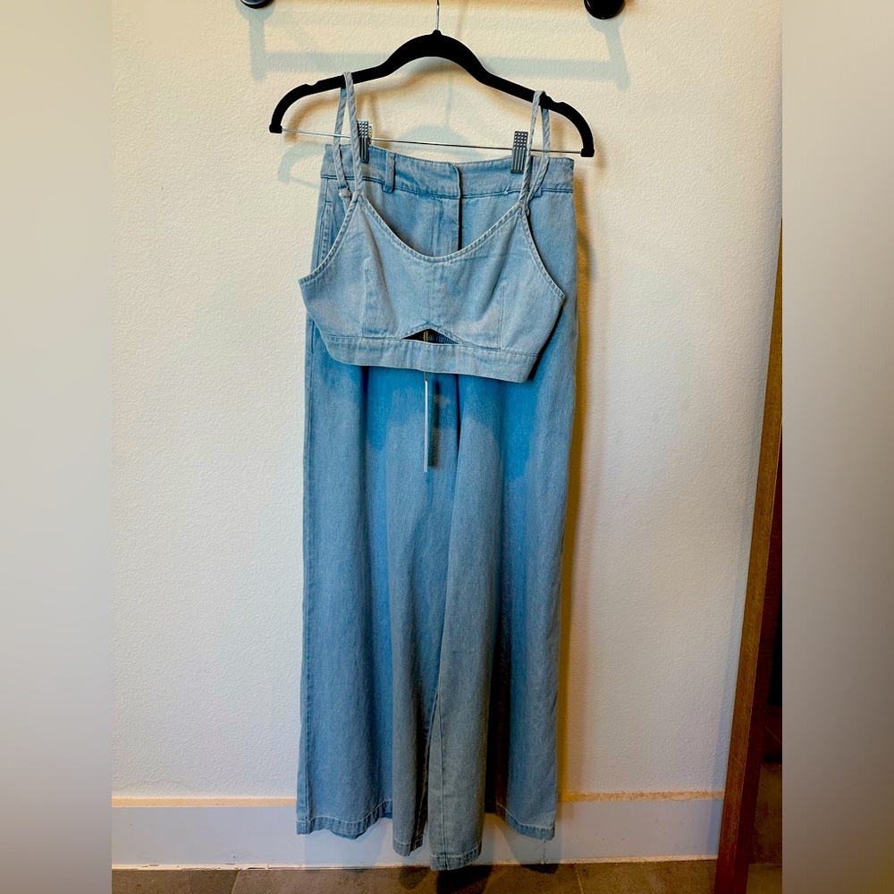 2 Piece Denim Set - Wide leg pants with crop top - Picture 1 of 2
